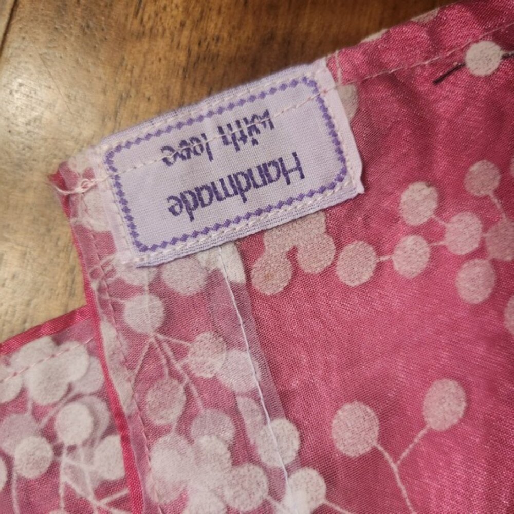 Handmade fuschia Organza Botanical Print curtains Satin Lined 40x40 x2 - Picture 4 of 7